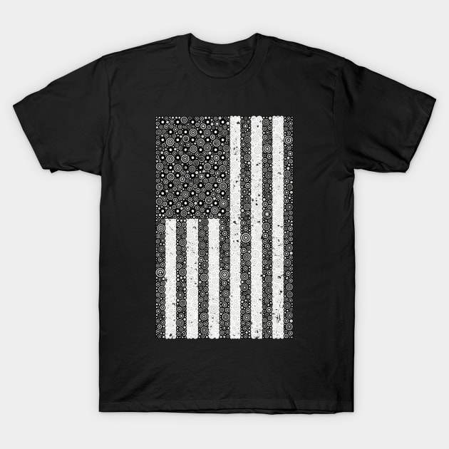 Distressed Black American Flag Circle Design T-Shirt by pbdotman